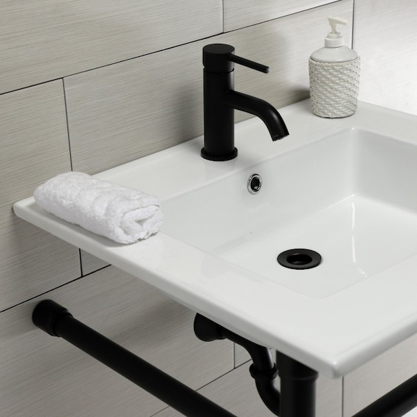 Dreyfuss 25 Console Sink W/ SS Leg (Sgl Faucet Hole), White/ Black